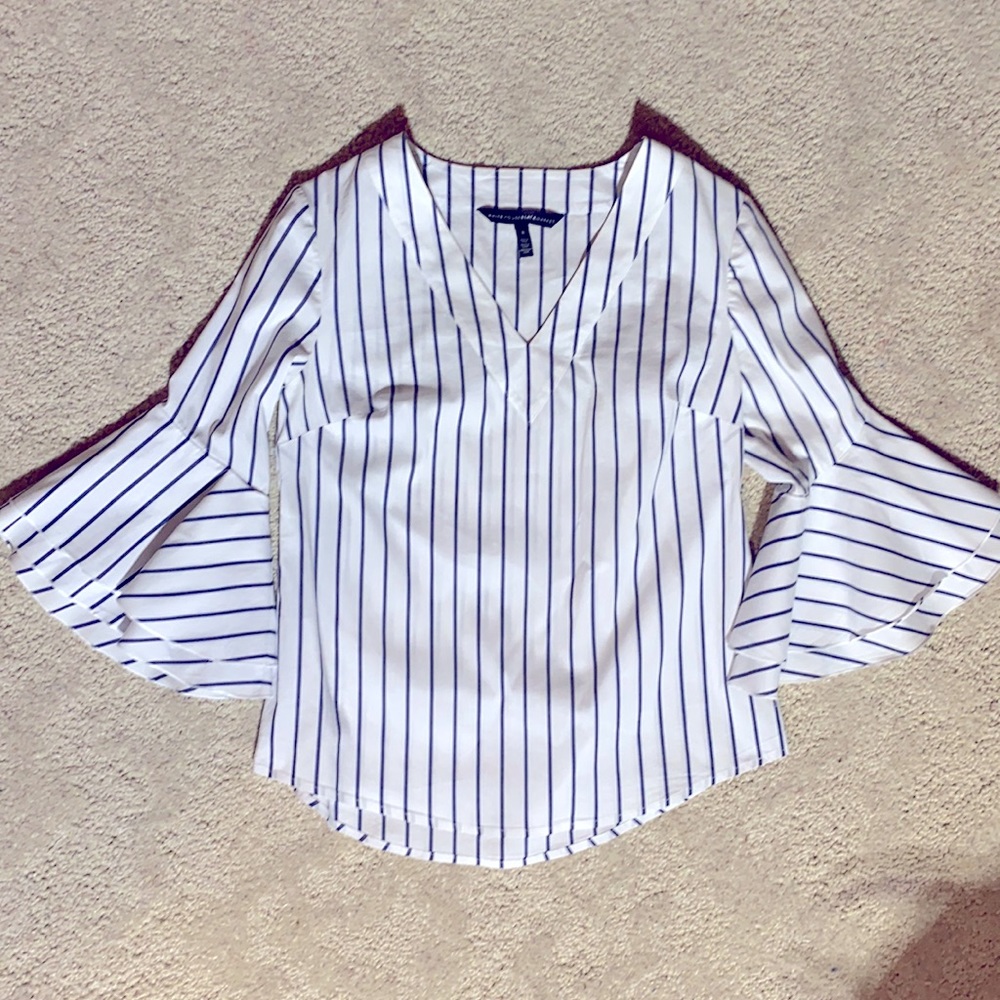 WHBM striped V-neck Bell Sleeve Top